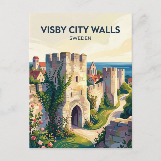 Carte Postale Remparts de la ville de Visby Suède (Devant)