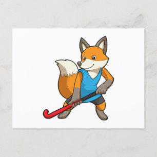 Carte Postale Renard à Hockey avec chauve-souris de hockey