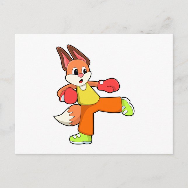 Carte Postale Renard à la boxe d'arts martiaux avec gants de box (Devant)