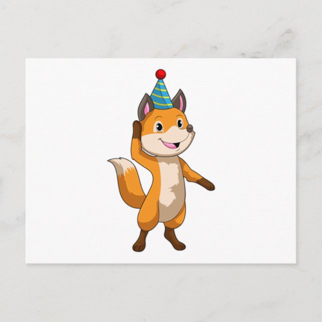 Carte Postale Renard à la fête avec chapeau de fête (Devant)