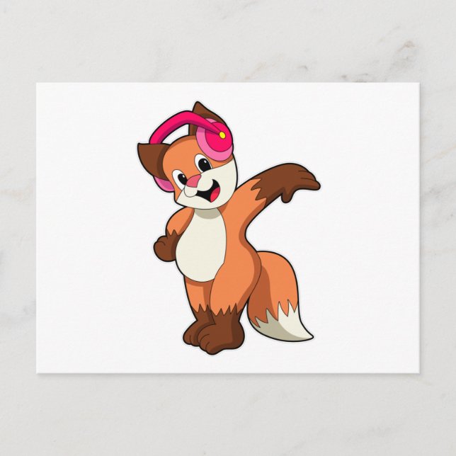 Carte Postale Renard à la musique avec casque audio (Devant)