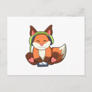 Carte Postale Renard à la musique avec casque audio