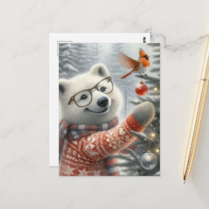 Carte Postale Renard artistique de Noël et cardinal