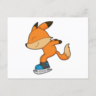 Carte Postale Renard au patinage sur glace avec des patins à gla