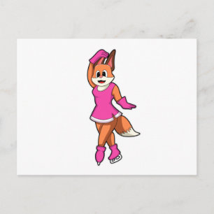 Carte Postale Renard au patinage sur glace avec patins sur glace