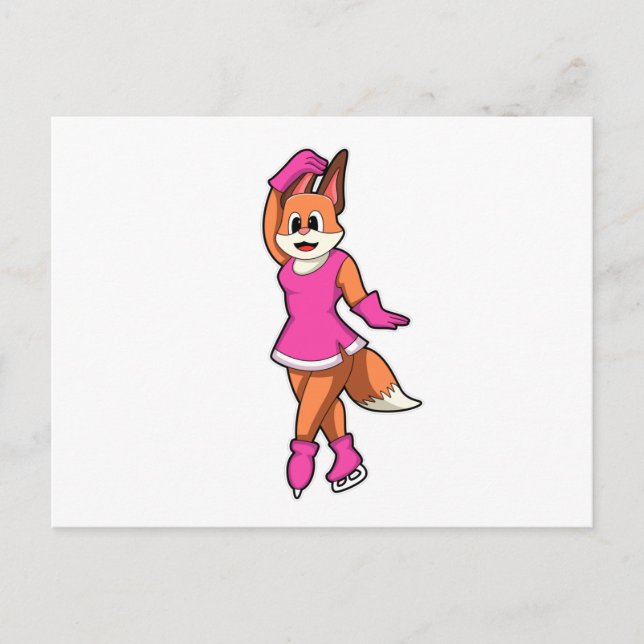 Carte Postale Renard au patinage sur glace avec patins sur glace (Devant)