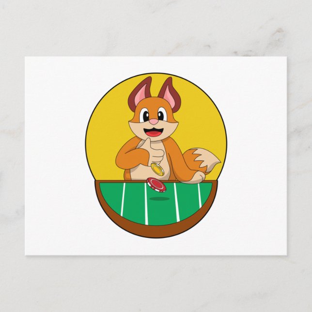 Carte Postale Renard au poker avec des jetons de poker (Devant)