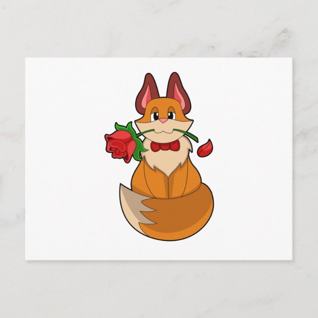 Carte Postale Renard avec fleur de rose (Devant)