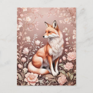 Carte Postale Renard Avec Flore Rose Rêvé