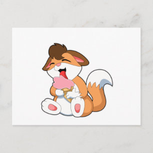 Carte Postale Renard avec glace à la fraise