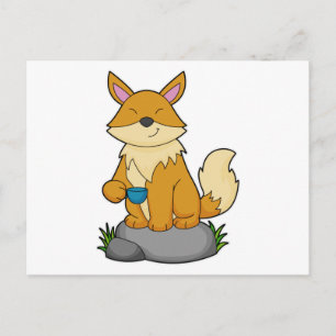 Carte Postale Renard avec tasse de café