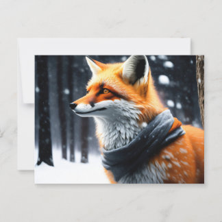 Carte Postale Renard avec une écharpe en hiver