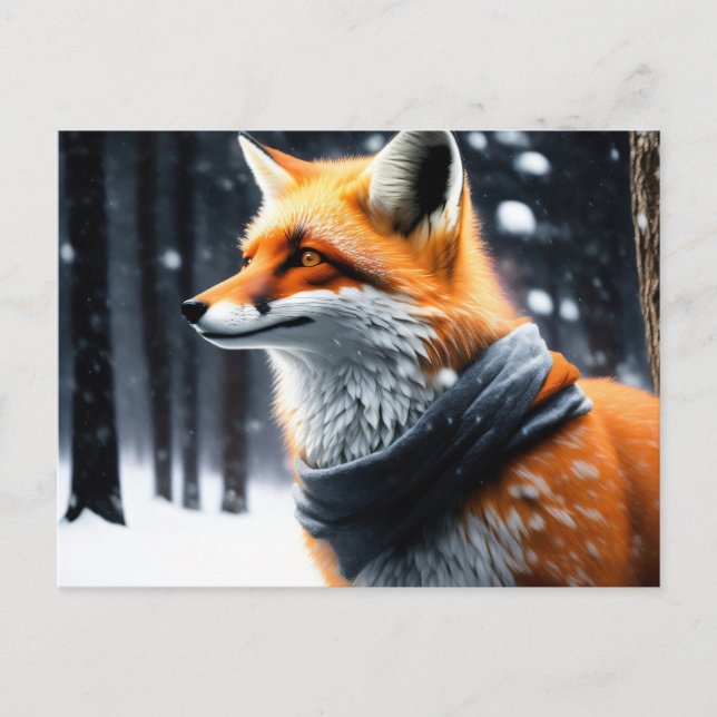 Carte Postale Renard avec une écharpe en hiver (Devant)