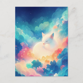 Carte Postale Renard Blanc Endormi dans des Nuages Magiques