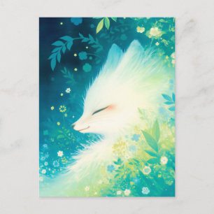 Carte Postale Renard Blanc Pacifique dans un Jardin de Teal Enso