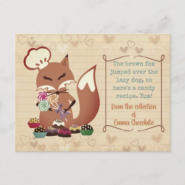 Carte Postale Renard chef confiserie confections livre de cuisin (Devant)