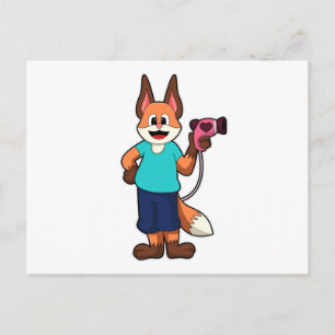 Carte Postale Renard coiffeur avec sèche-cheveux