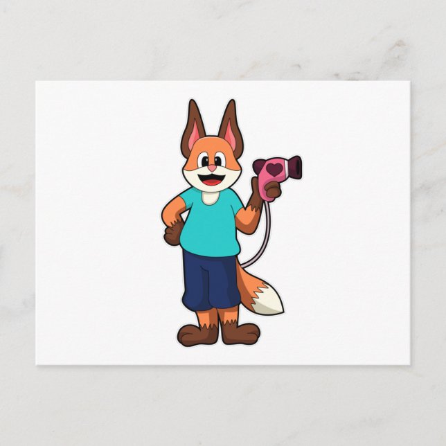 Carte Postale Renard coiffeur avec sèche-cheveux (Devant)