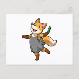 Carte Postale Renard comme coiffeur avec ciseaux