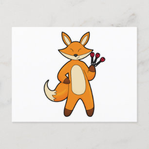 Carte Postale Renard comme joueur de fléchettes avec des fléchet
