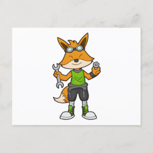 Carte Postale Renard comme mécanicien avec clé & écrou