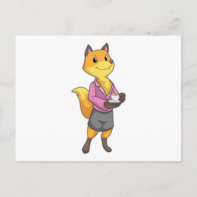 Carte Postale Renard comme secrétaire avec tasse à café (Devant)