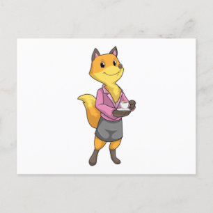 Carte Postale Renard comme secrétaire avec tasse de café