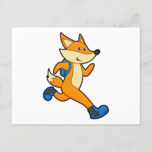 Carte Postale Renard courant avec sac à dos