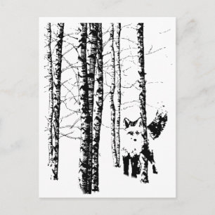 Carte Postale Renard dans la forêt de Birch Art moderne