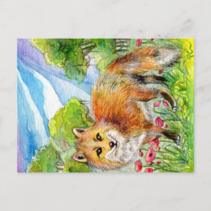 Carte Postale Renard dans le champ de coquelicot