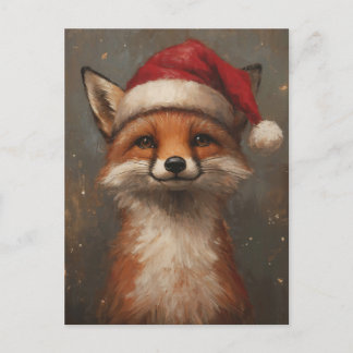 Carte Postale Renard de Noël festif et mignon à Santa Hat