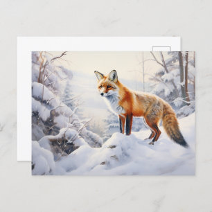 Carte Postale Renard d'hiver dans les bois