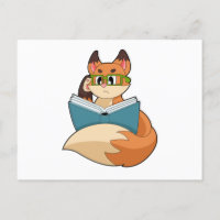 Renard en intello avec livre et lunettes