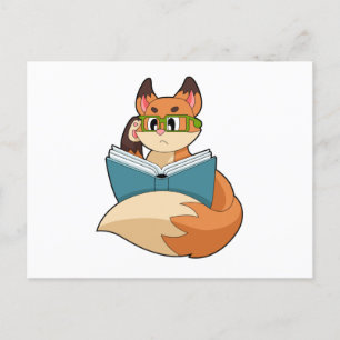 Carte Postale Renard en intello avec livre et lunettes