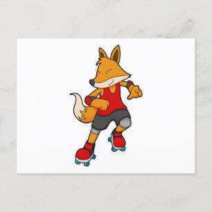 Carte Postale Renard en patinage avec roulettes