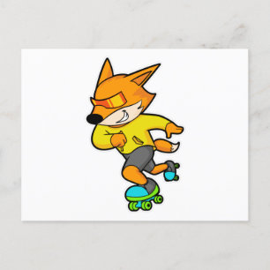 Carte Postale Renard en patinage avec roulettes