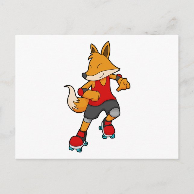 Carte Postale Renard en patineur avec des patins à roulettes (Devant)