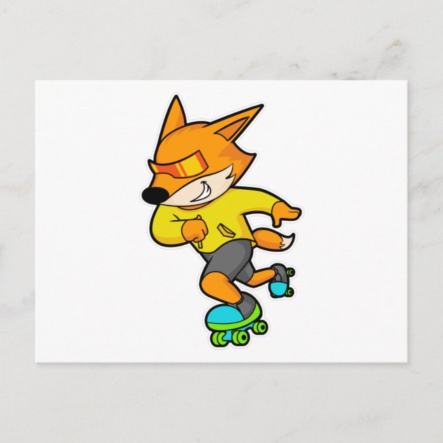 Carte Postale Renard en patineur avec des patins à roulettes (Devant)