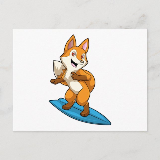 Carte Postale Renard en surfeur avec planche de surf (Devant)