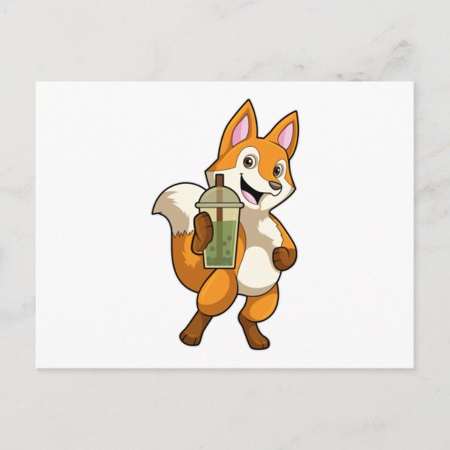 Carte Postale Renard en train de boire du thé aux bulles (Devant)