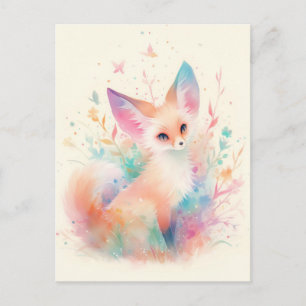 Carte Postale Renard Fennec Blanc avec Oreille Arc-en-ciel Paste