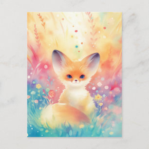 Carte Postale Renard Fennec dans une Prairie de Fleurs Sauvages 