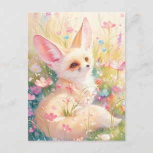 Carte Postale Renard Fennec dans une Prairie Ensoleillée de Fleu