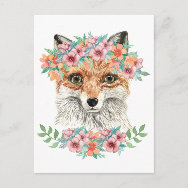 Carte Postale Renard floral (Devant)