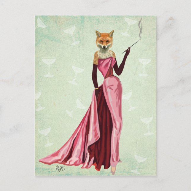 Carte Postale Renard glamour en rose 2 (Devant)