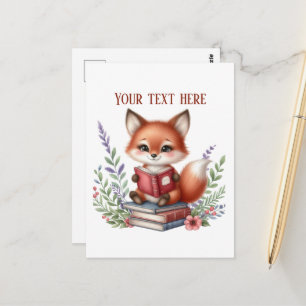 Carte Postale Renard lisant mignon personnalisable 