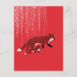 Carte Postale Renard mère et bébé marchant sous la neige