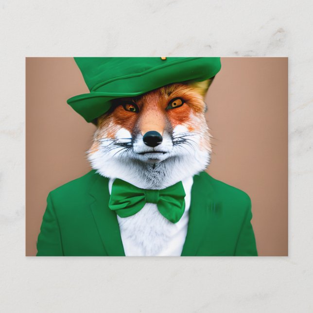 Carte Postale Renard rouge dans un costume vert St. Patrick's Da (Devant)