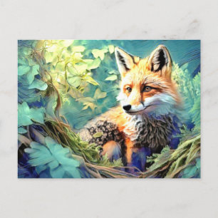 Carte Postale Renard rouge de la forêt sauvage - PROPRE OEUVRE -