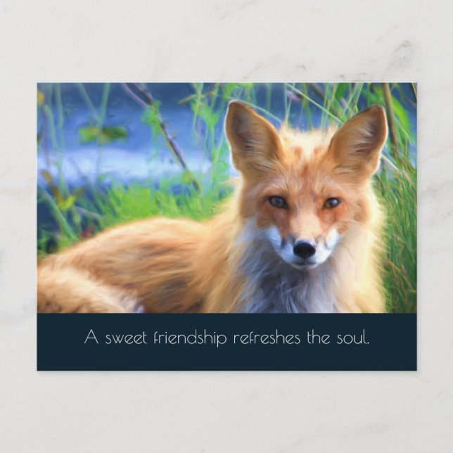 Carte Postale Renard Rouge Fluffy avec Citation d'Amitié (Devant)
